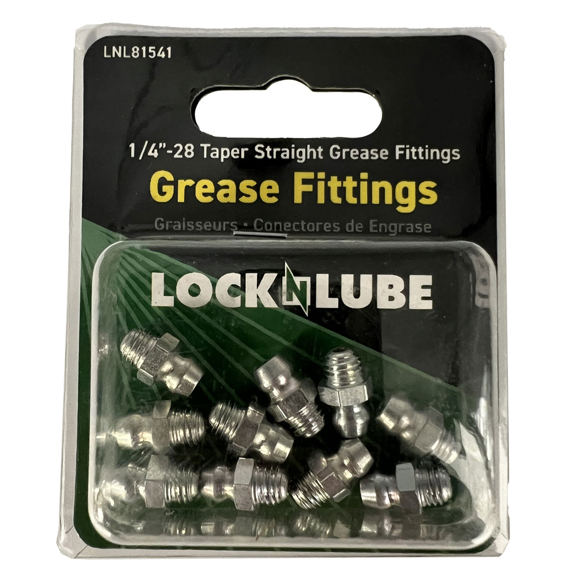 LockNLube Grease Fittings, 1/4-28 Taper, Straight, 10-Pack - Model LNL81541